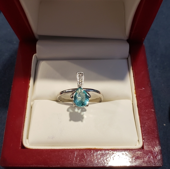 Blue Aquamarine white CZ 925 silver ring - Picture 9 of 9